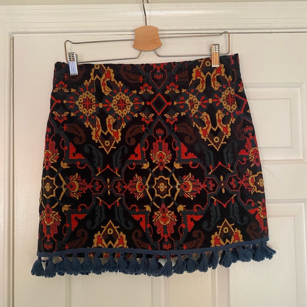 Zara embroidered skirt with tassles